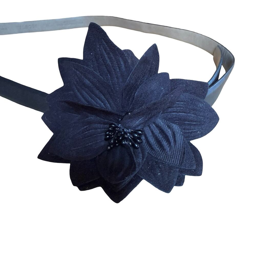 Talbots Black Smooth Leather 3D Flower Beaded Womens Belt 3/4" sz XL 40-44"